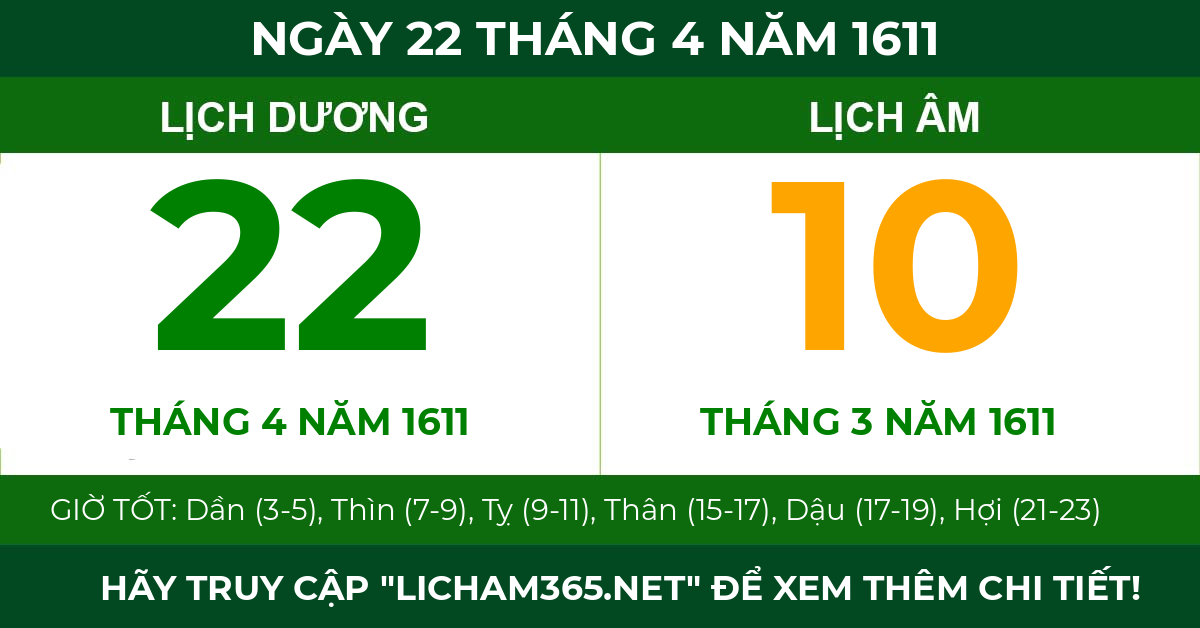 lịch âm ngày 22 tháng 4 năm 1611