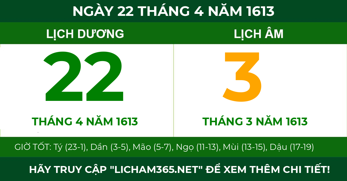 lịch âm ngày 22 tháng 4 năm 1613