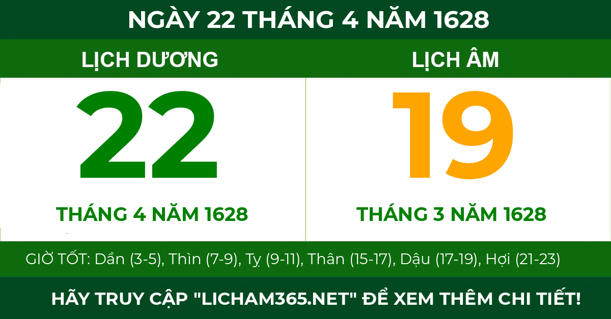 lịch âm ngày 22 tháng 4 năm 1628