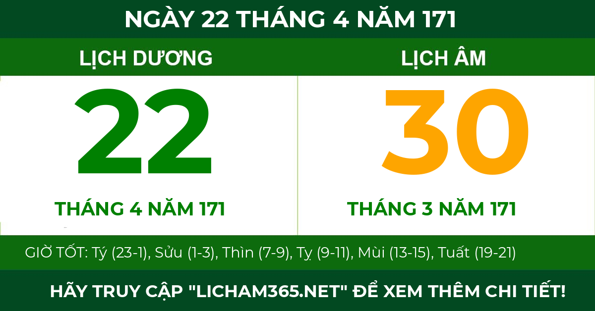 lịch âm ngày 22 tháng 4 năm 171