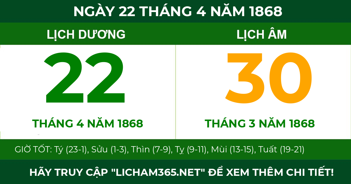 lịch âm ngày 22 tháng 4 năm 1868