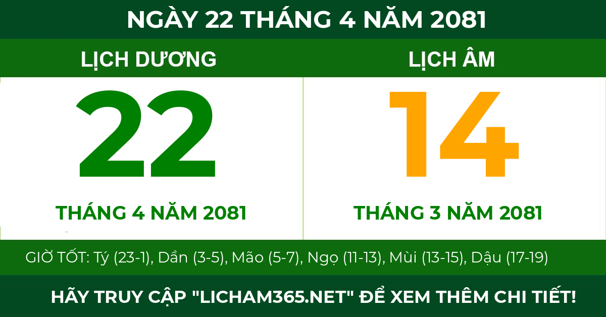 lịch âm ngày 22 tháng 4 năm 2081