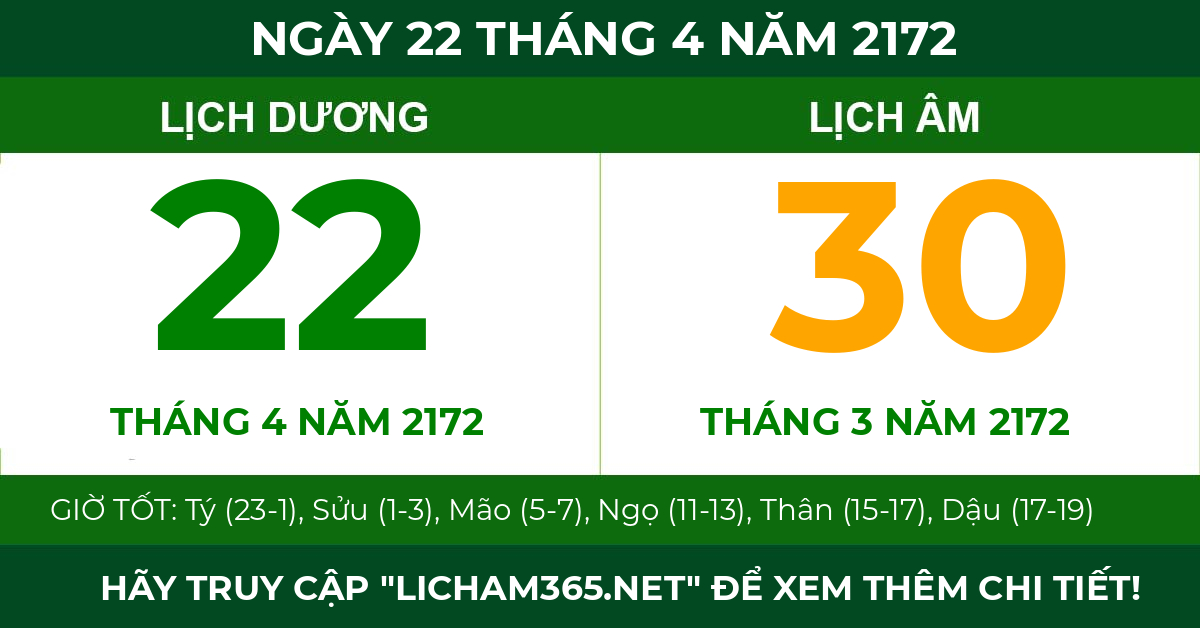lịch âm ngày 22 tháng 4 năm 2172