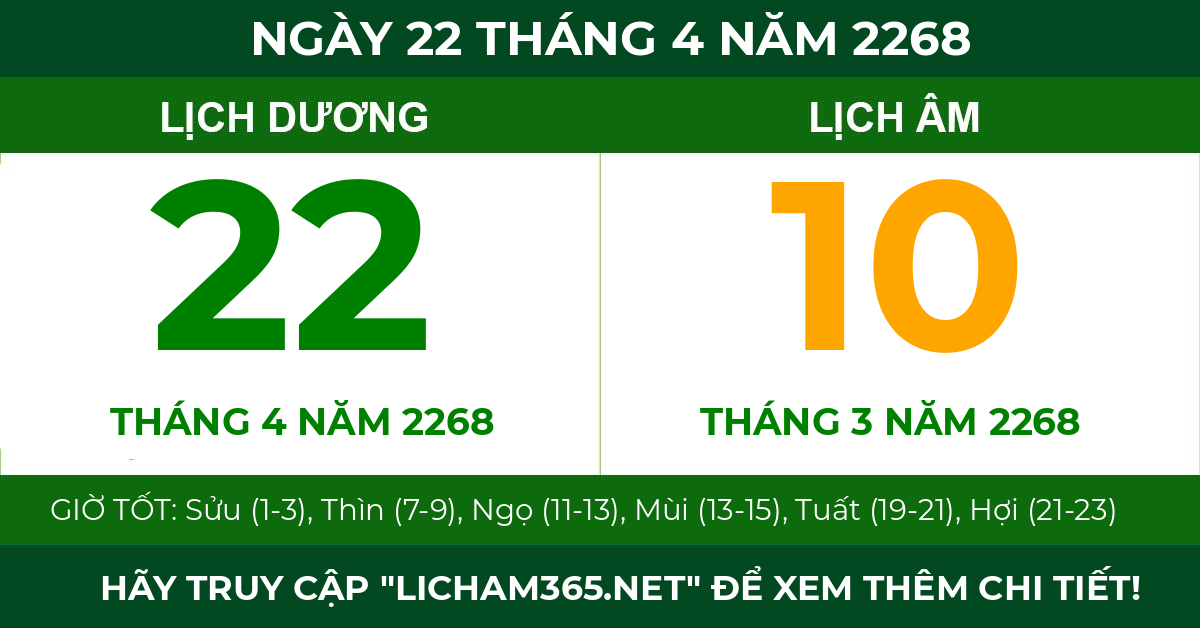lịch âm ngày 22 tháng 4 năm 2268
