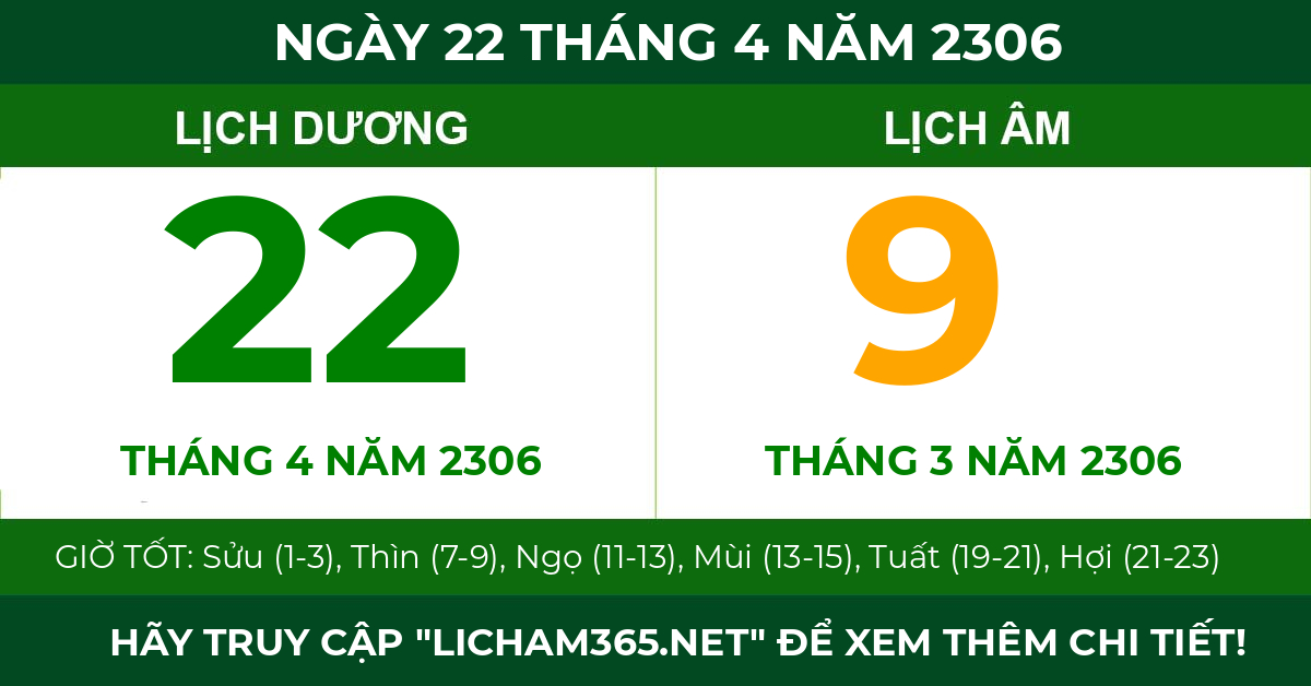 lịch âm ngày 22 tháng 4 năm 2306