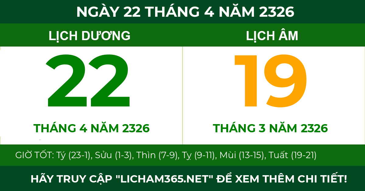 lịch âm ngày 22 tháng 4 năm 2326
