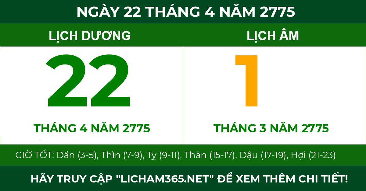 lịch âm ngày 22 tháng 4 năm 2775