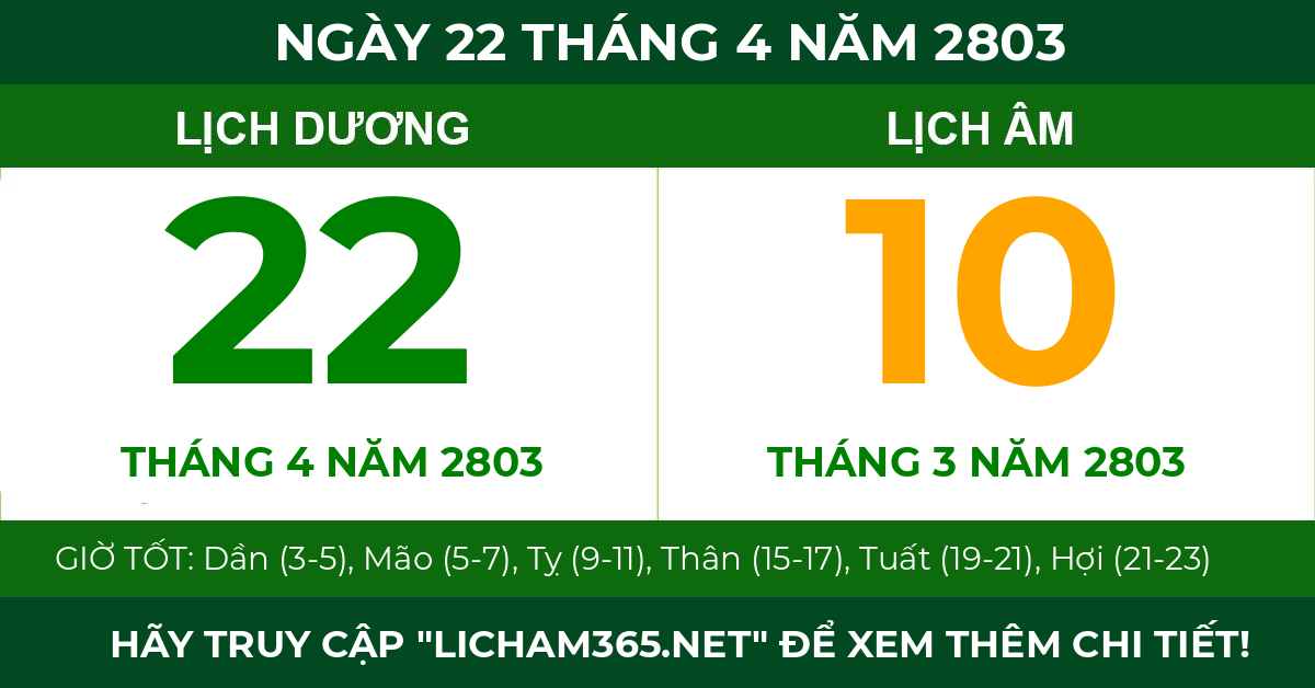 lịch âm ngày 22 tháng 4 năm 2803