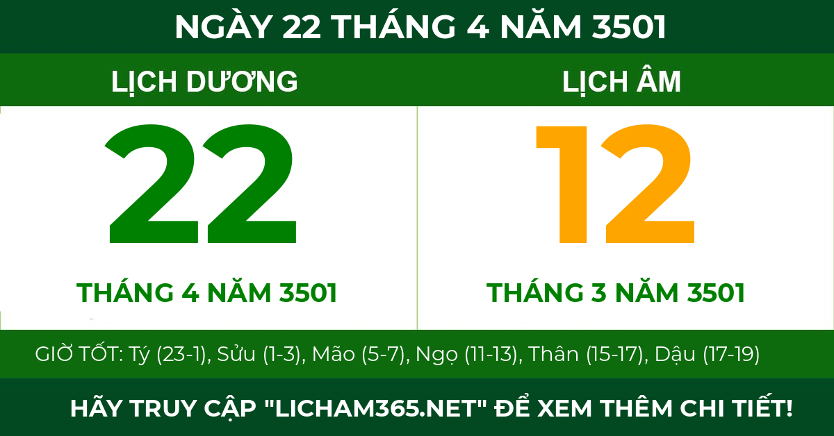 lịch âm ngày 22 tháng 4 năm 3501