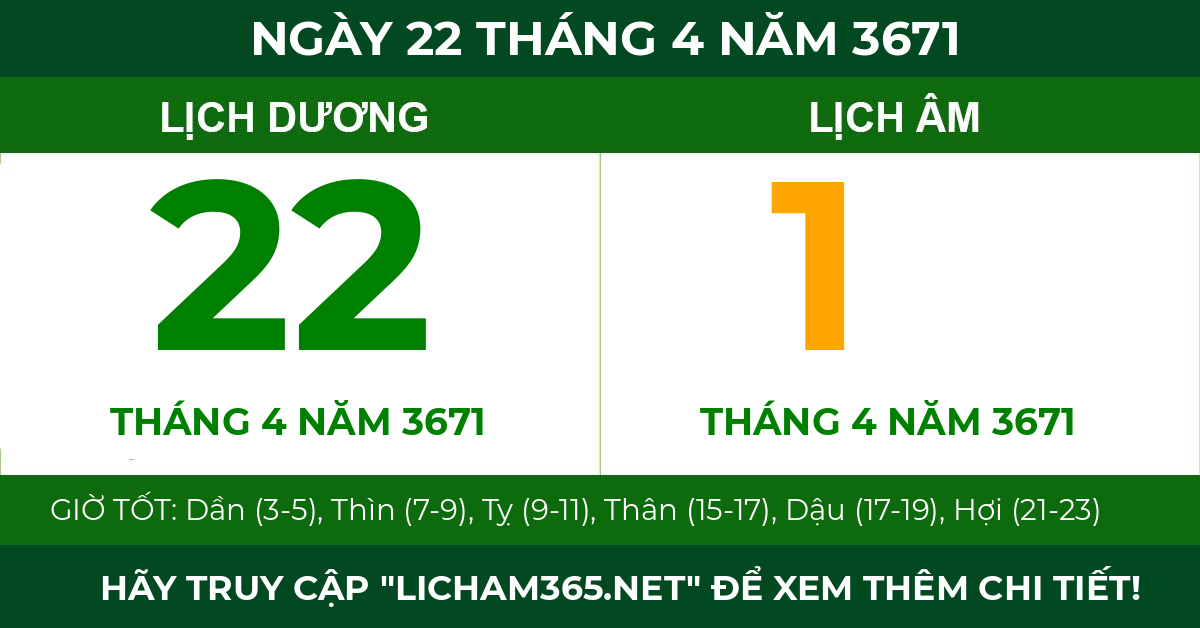 lịch âm ngày 22 tháng 4 năm 3671