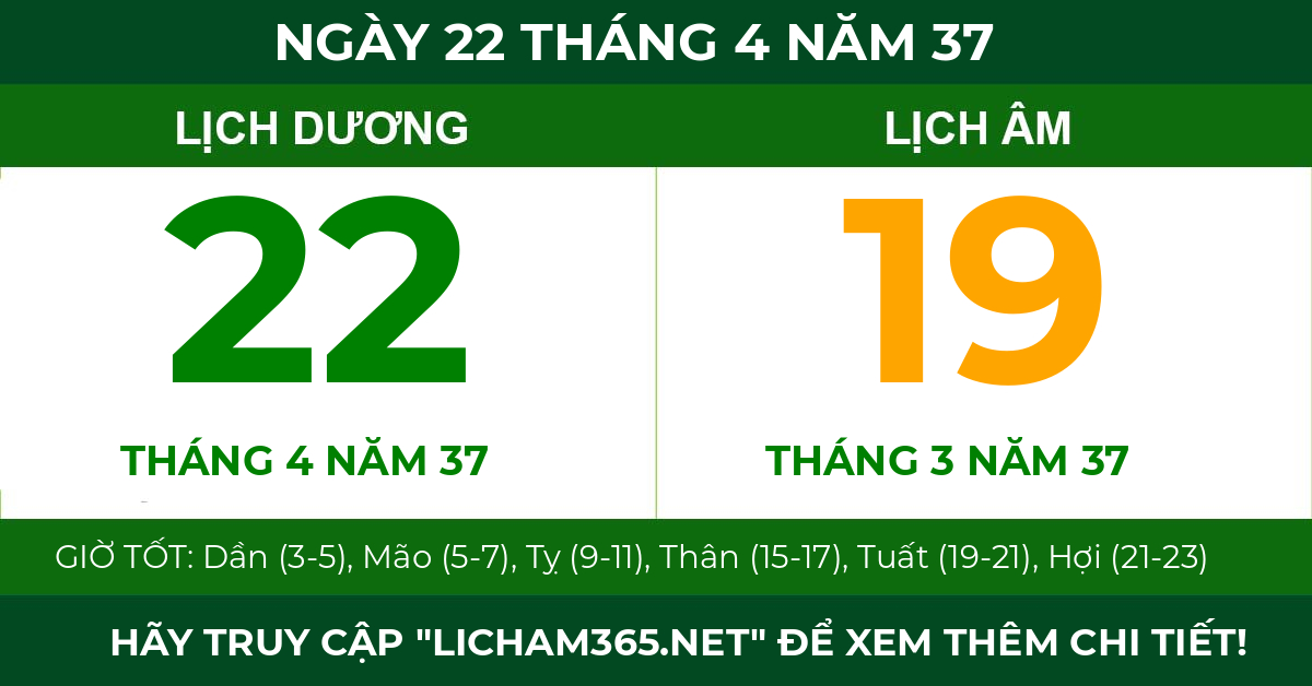 lịch âm ngày 22 tháng 4 năm 37