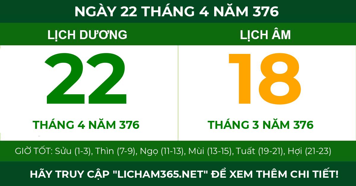 lịch âm ngày 22 tháng 4 năm 376
