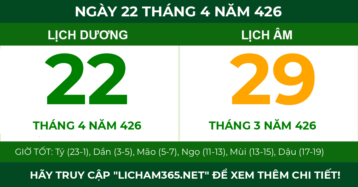 lịch âm ngày 22 tháng 4 năm 426