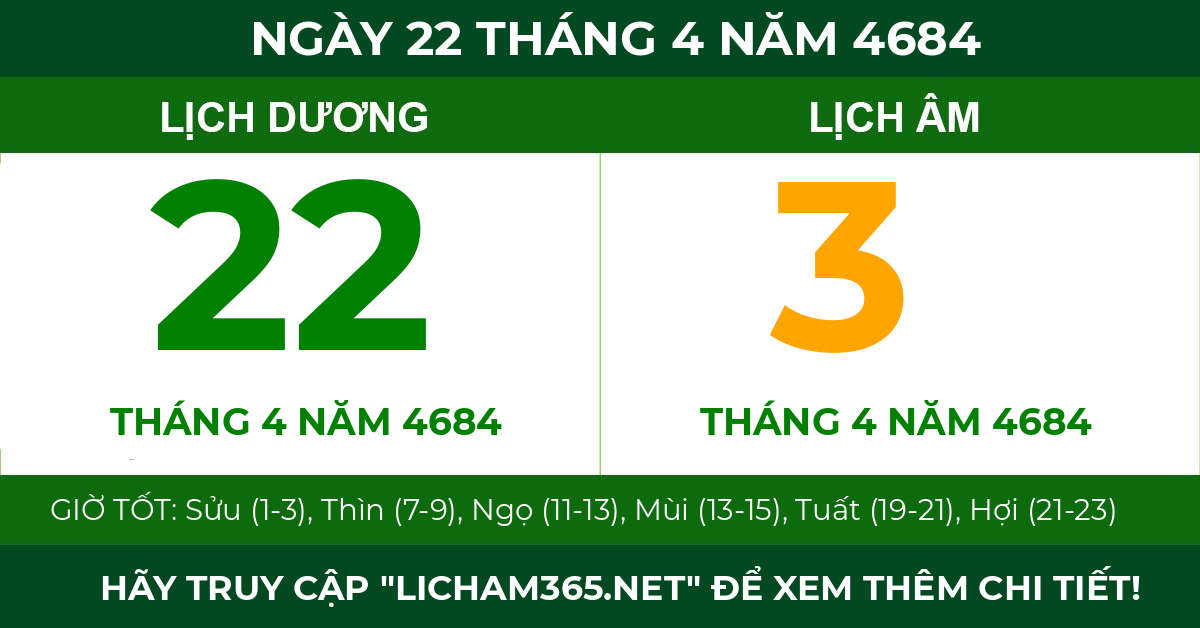 lịch âm ngày 22 tháng 4 năm 4684