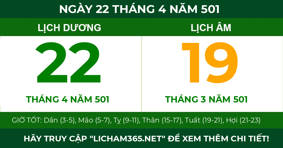 lịch âm ngày 22 tháng 4 năm 501
