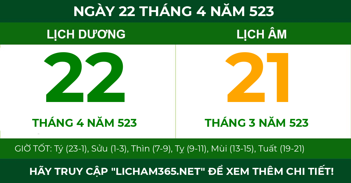 lịch âm ngày 22 tháng 4 năm 523