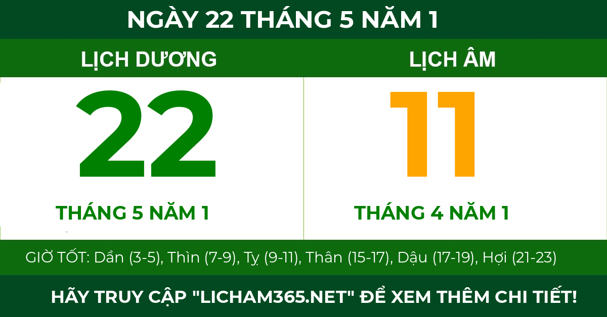 lịch âm ngày 22 tháng 5 năm 1
