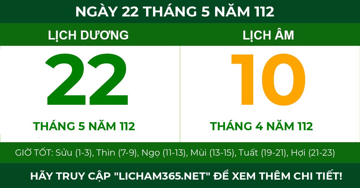 lịch âm ngày 22 tháng 5 năm 112