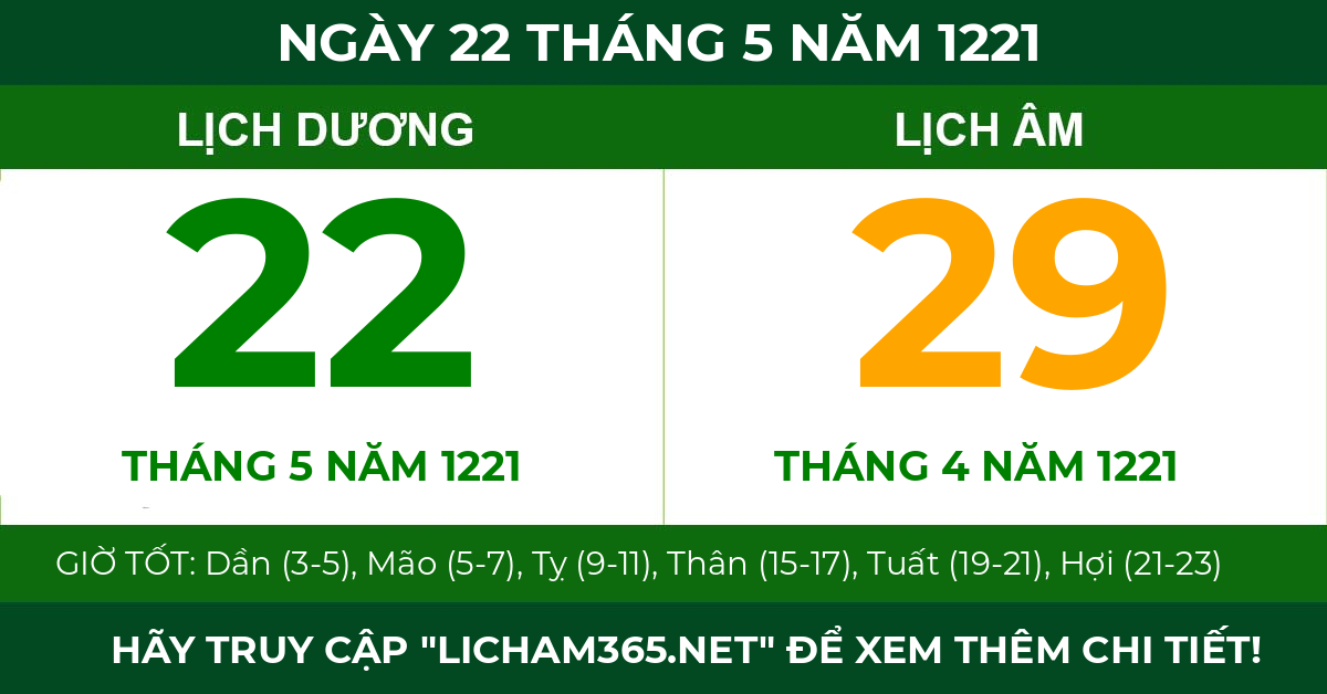 lịch âm ngày 22 tháng 5 năm 1221