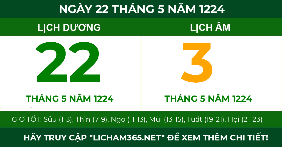 lịch âm ngày 22 tháng 5 năm 1224