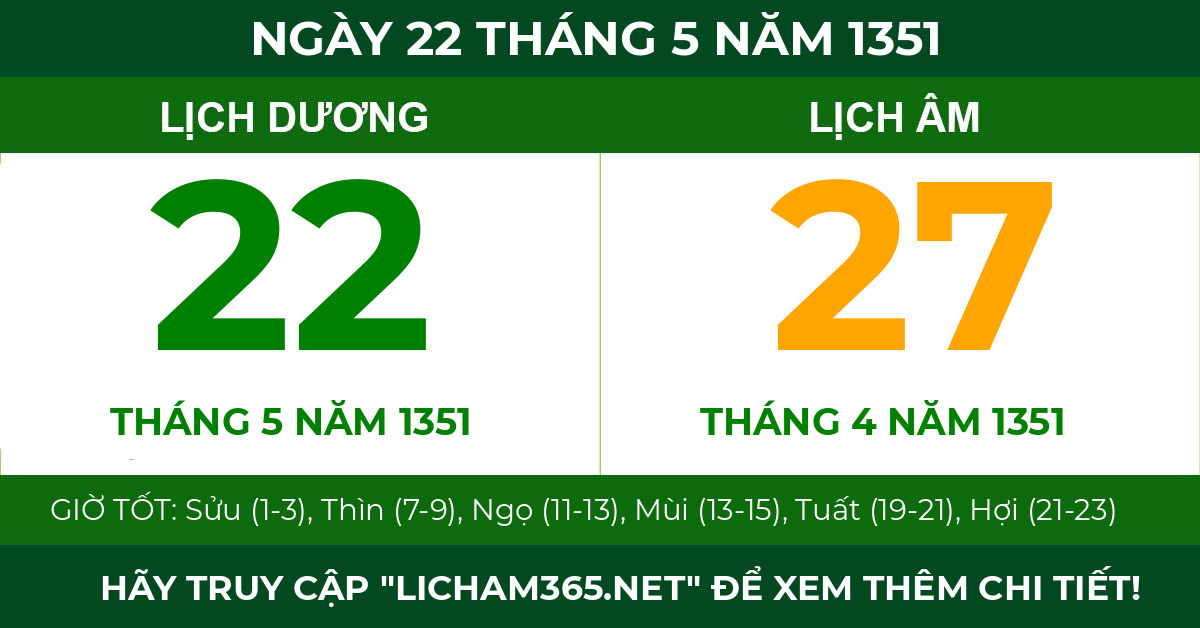 lịch âm ngày 22 tháng 5 năm 1351