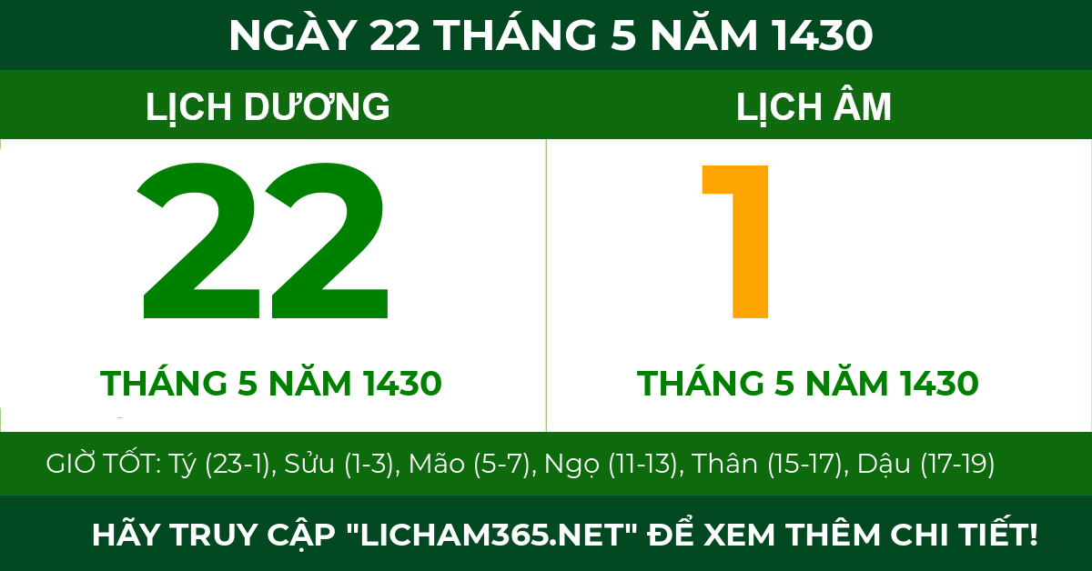 lịch âm ngày 22 tháng 5 năm 1430