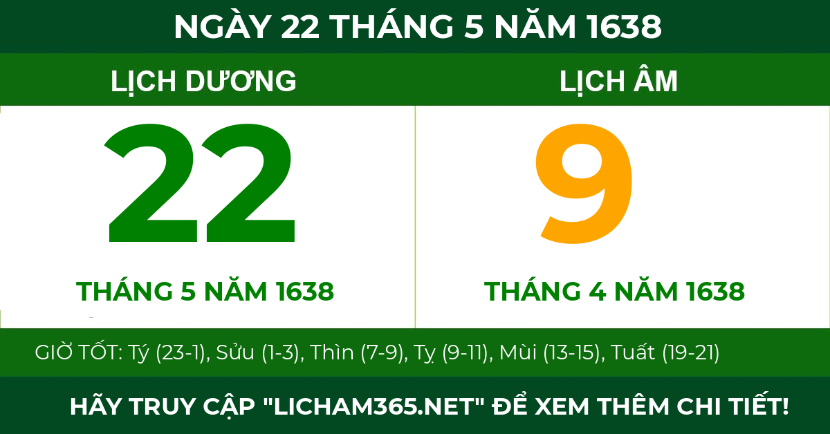 lịch âm ngày 22 tháng 5 năm 1638