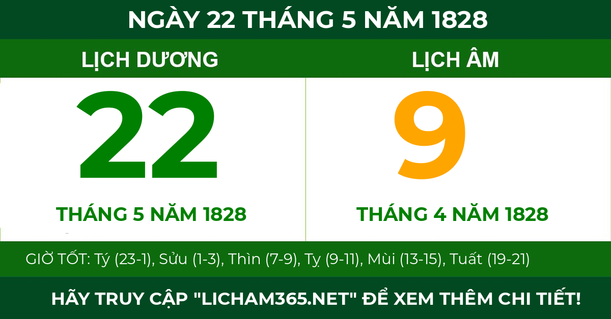 lịch âm ngày 22 tháng 5 năm 1828