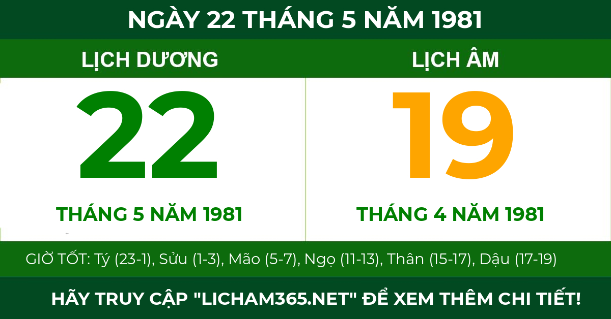 lịch âm ngày 22 tháng 5 năm 1981