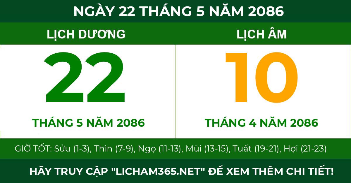 lịch âm ngày 22 tháng 5 năm 2086