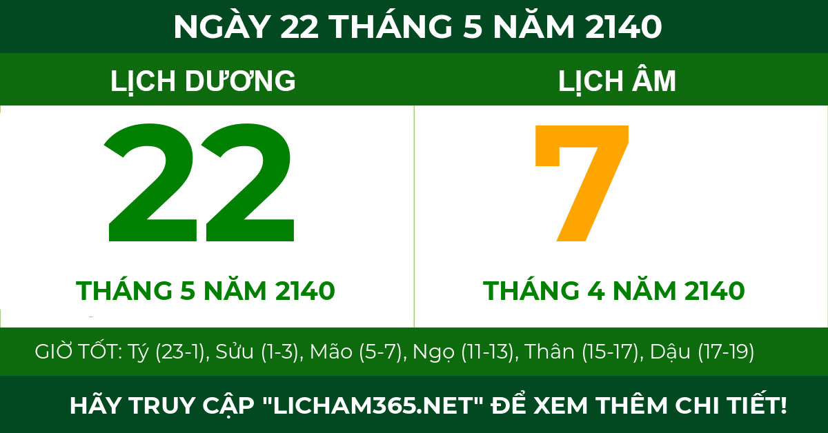 lịch âm ngày 22 tháng 5 năm 2140