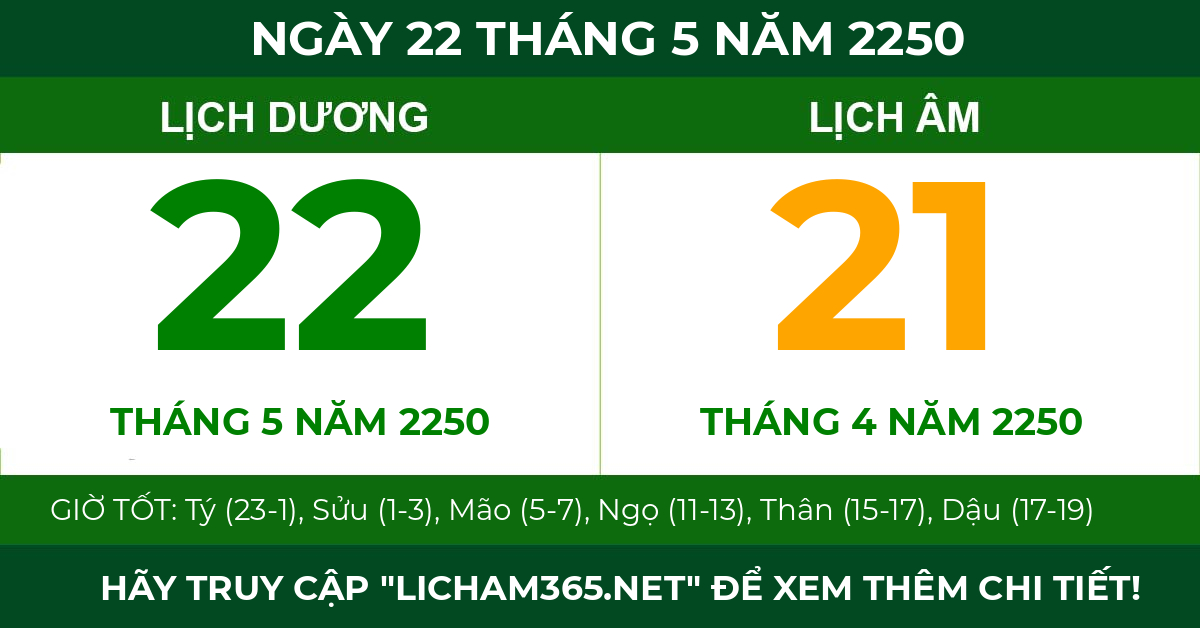 lịch âm ngày 22 tháng 5 năm 2250