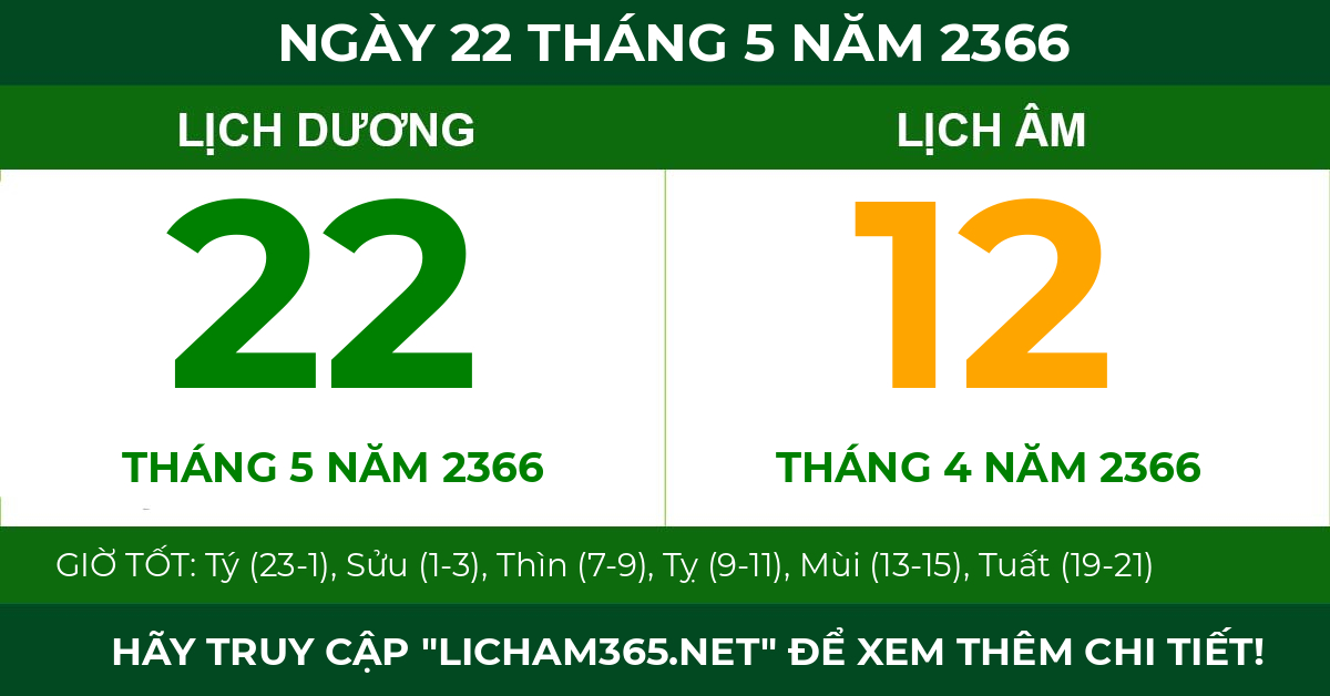 lịch âm ngày 22 tháng 5 năm 2366
