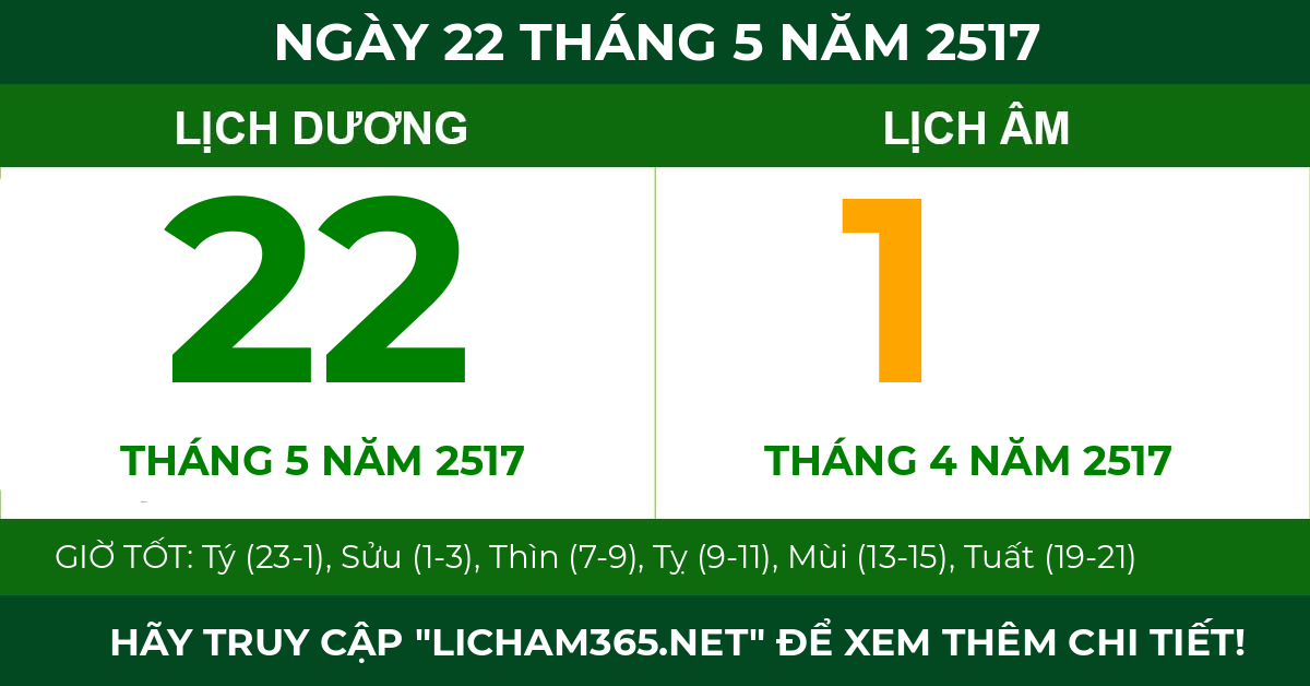 lịch âm ngày 22 tháng 5 năm 2517