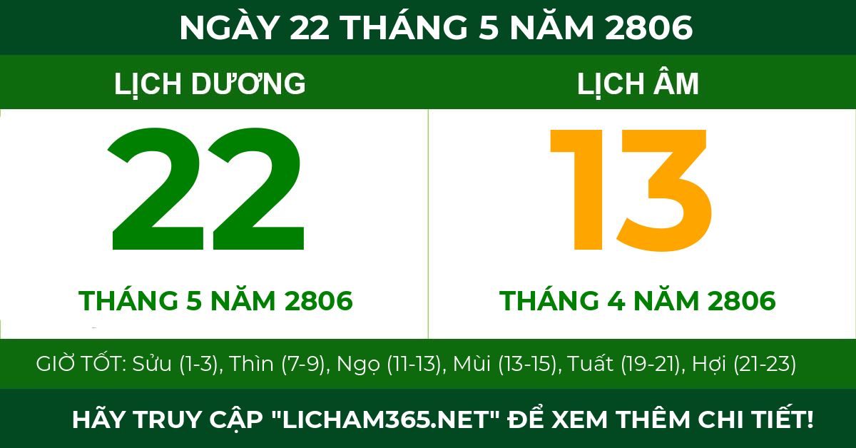 lịch âm ngày 22 tháng 5 năm 2806