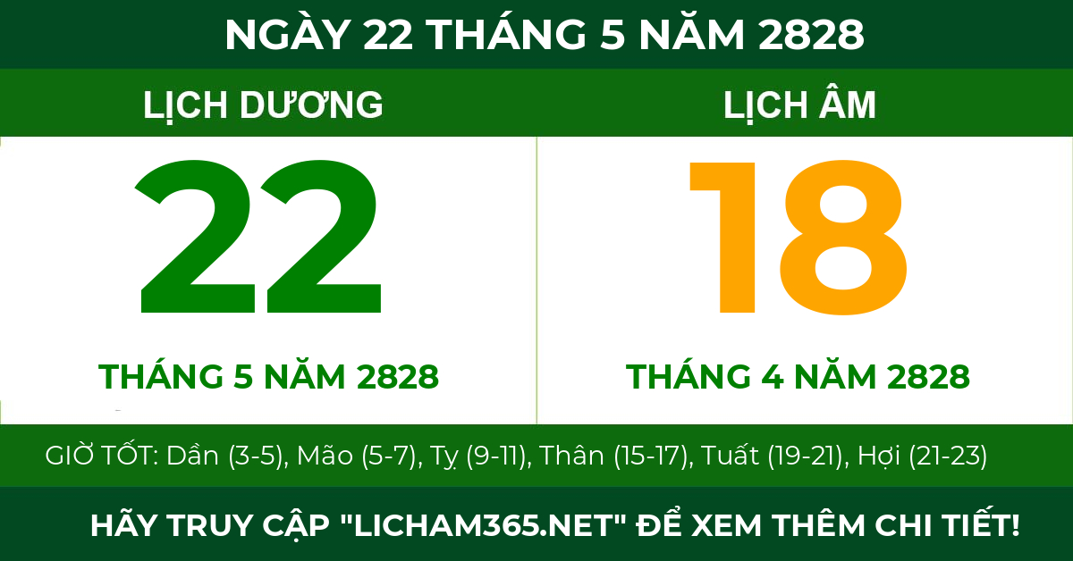 lịch âm ngày 22 tháng 5 năm 2828