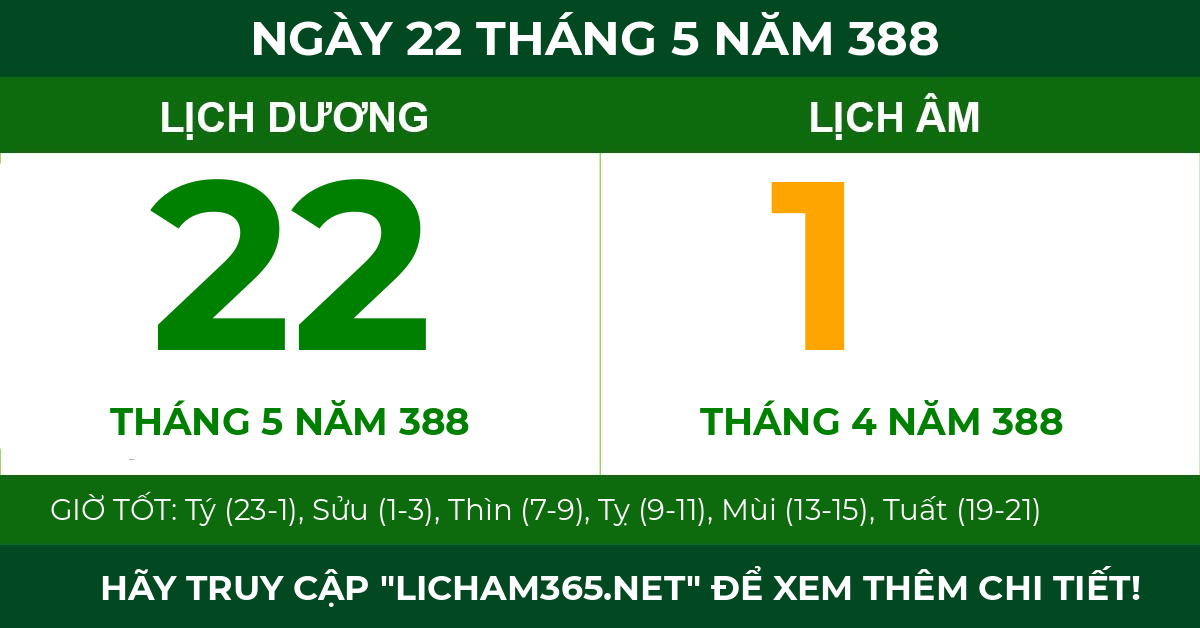 lịch âm ngày 22 tháng 5 năm 388