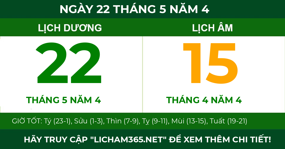 lịch âm ngày 22 tháng 5 năm 4