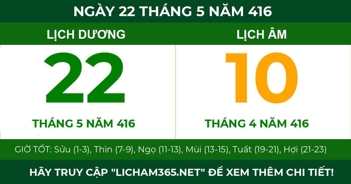 lịch âm ngày 22 tháng 5 năm 416