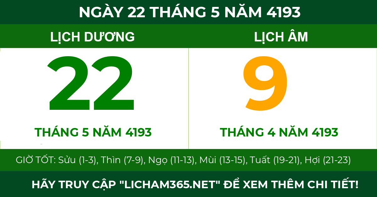 lịch âm ngày 22 tháng 5 năm 4193