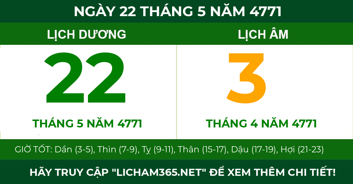 lịch âm ngày 22 tháng 5 năm 4771