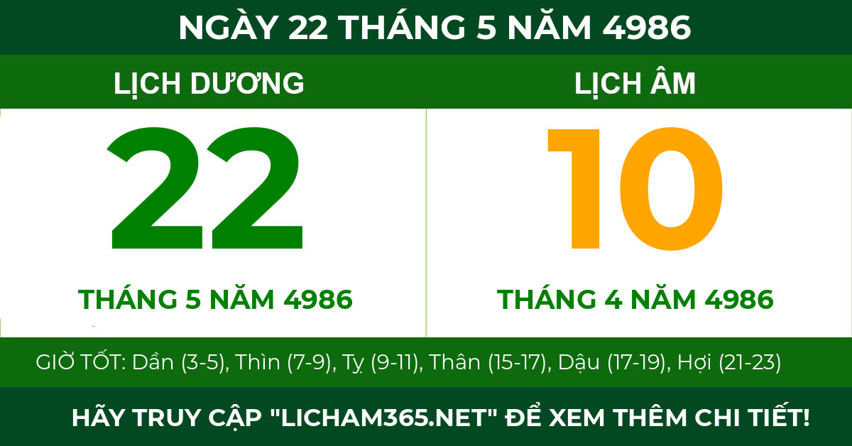 lịch âm ngày 22 tháng 5 năm 4986
