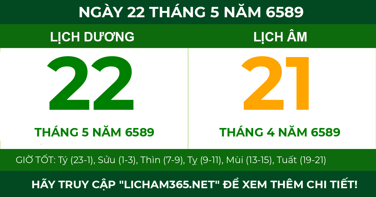 lịch âm ngày 22 tháng 5 năm 6589