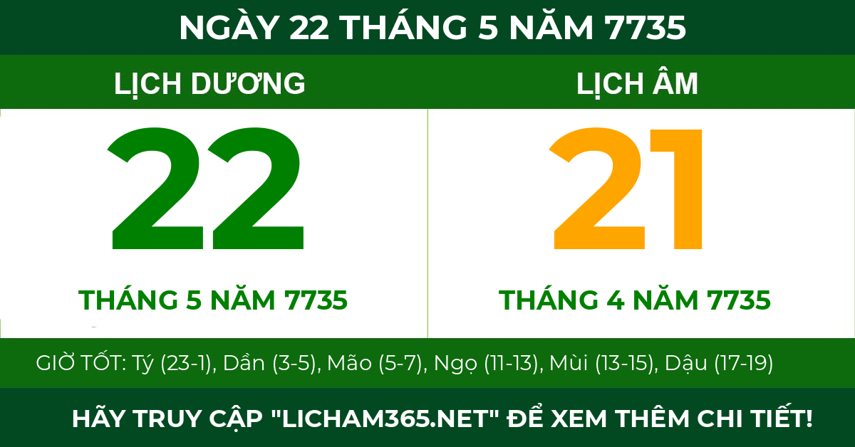 lịch âm ngày 22 tháng 5 năm 7735