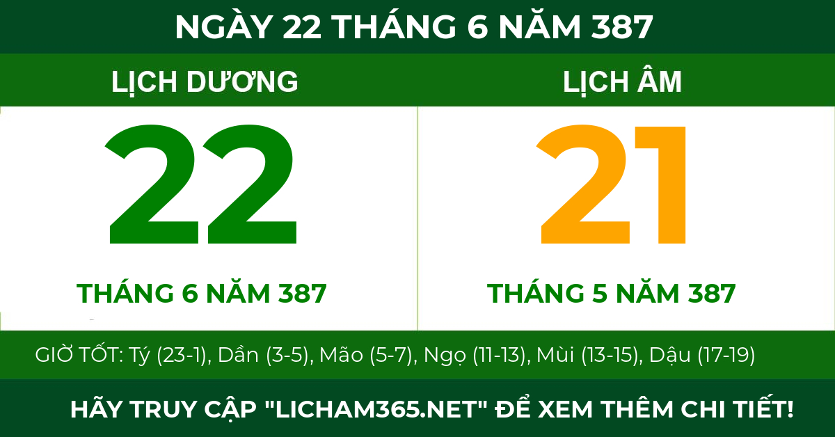 lịch âm ngày 22 tháng 6 năm 387