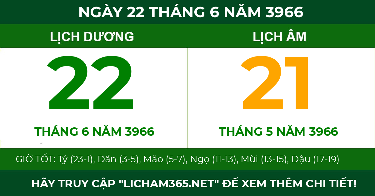 lịch âm ngày 22 tháng 6 năm 3966