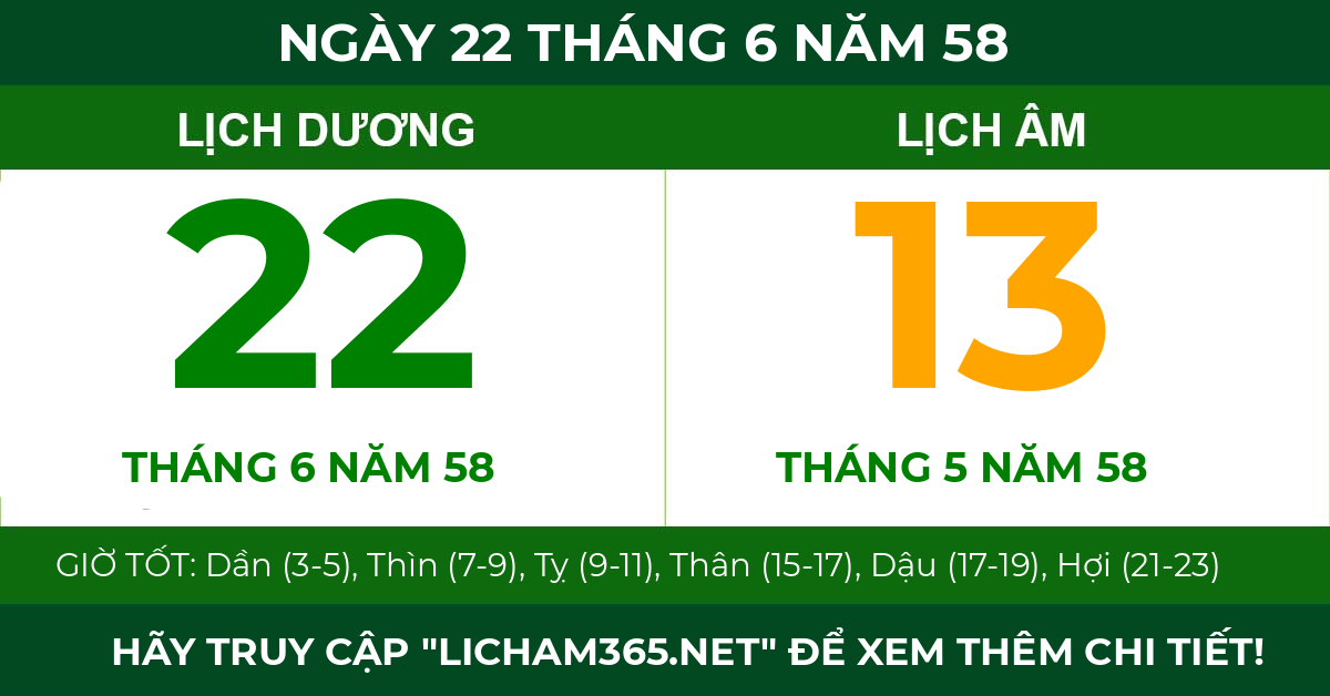 lịch âm ngày 22 tháng 6 năm 58