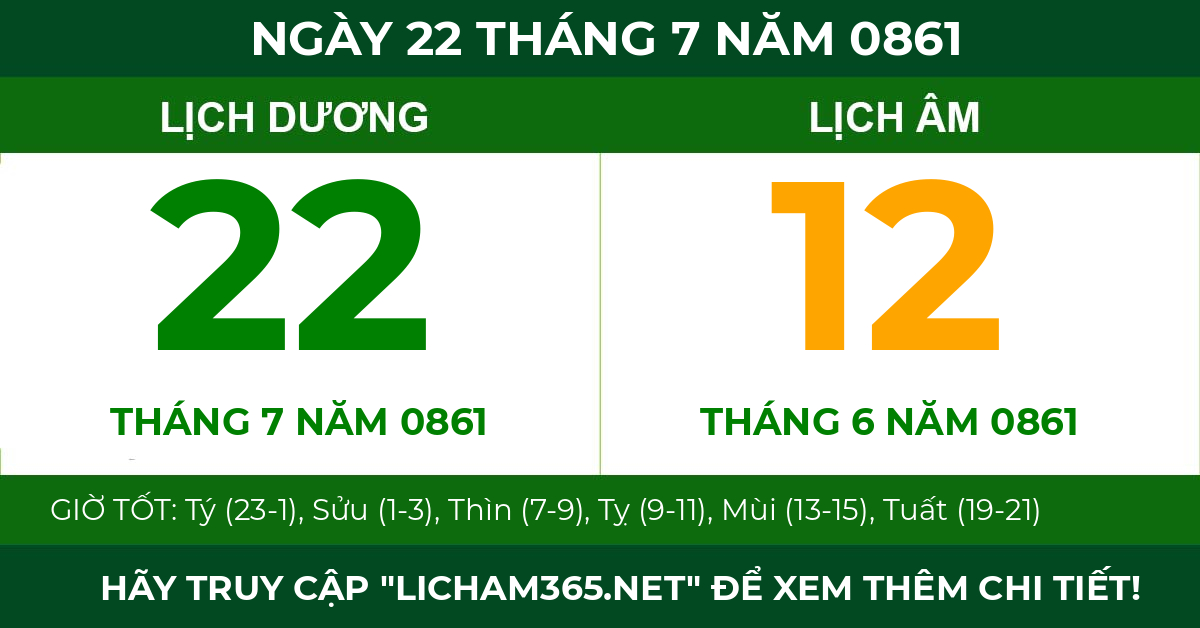 lịch âm ngày 22 tháng 7 năm 0861