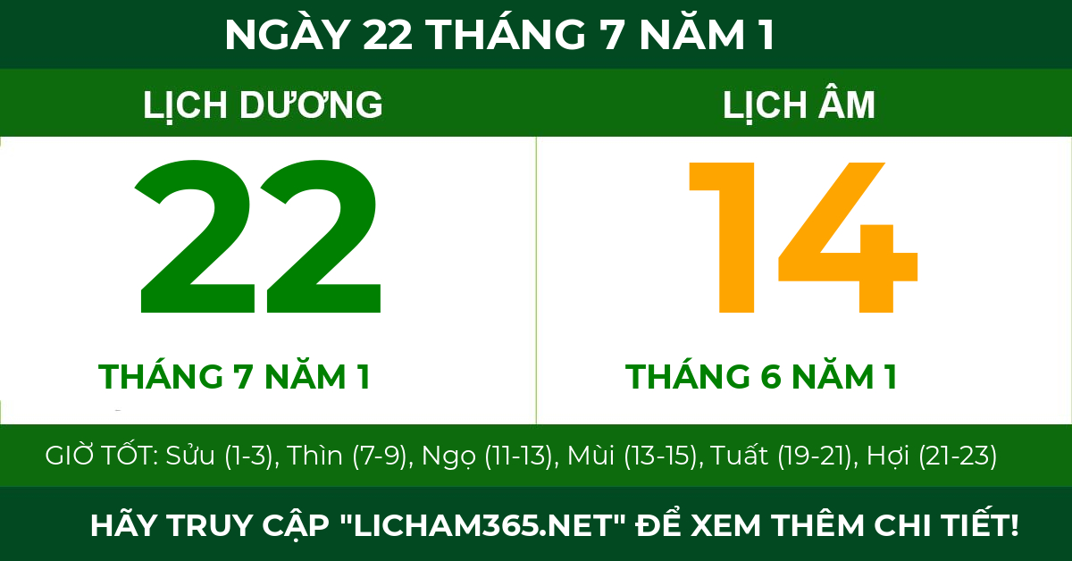 lịch âm ngày 22 tháng 7 năm 1