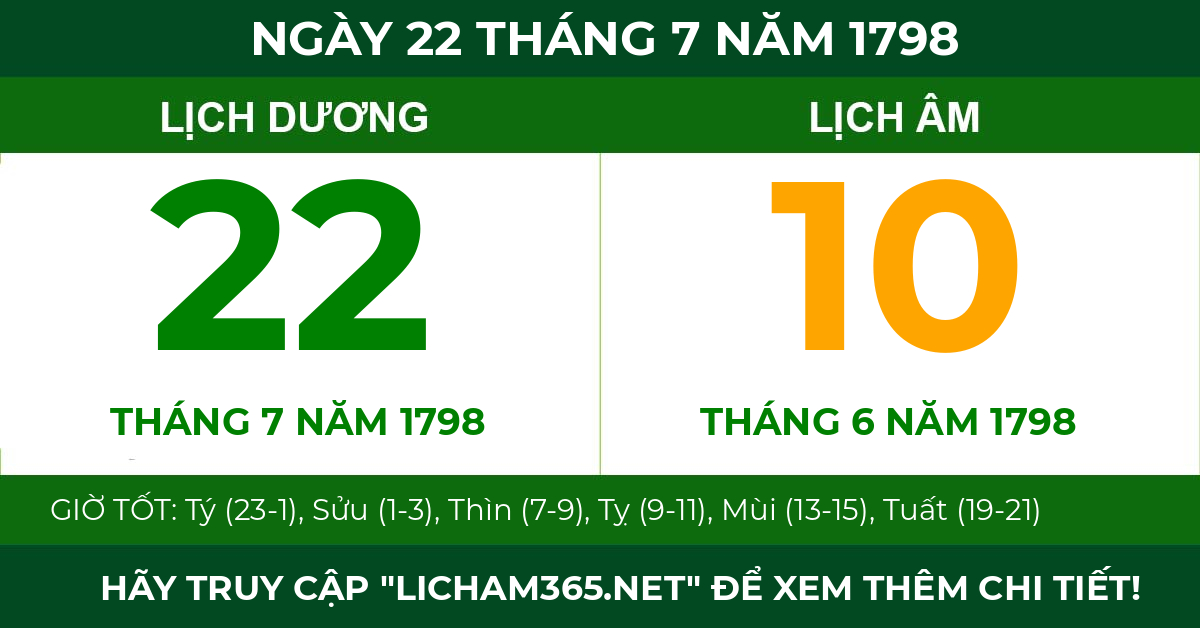 lịch âm ngày 22 tháng 7 năm 1798